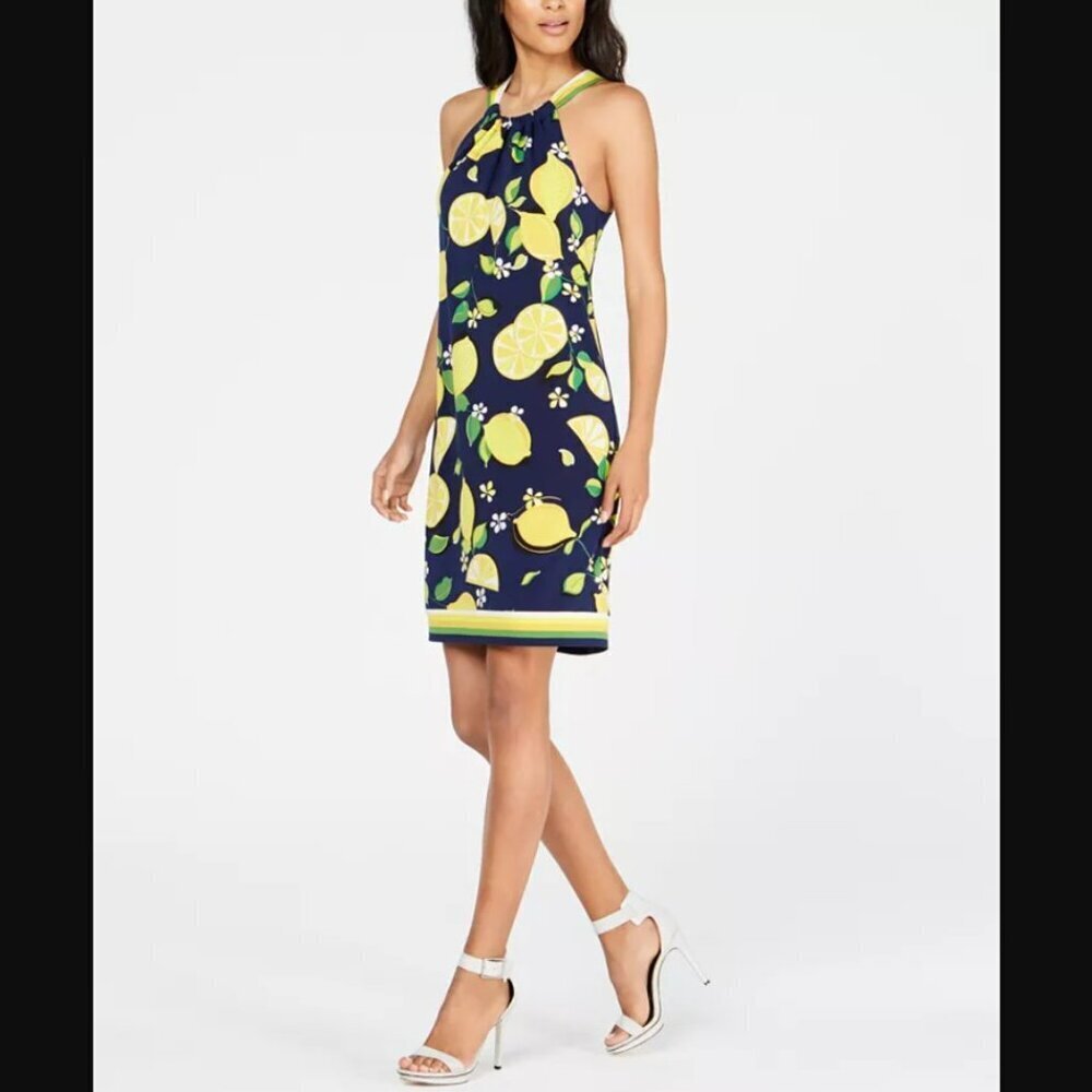 Trina Turk Navy Lemon Halter Dress